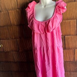 Ava & Viv Vibrant Pink Cotton Ruffle Top Sleeveless Dress Side Pockets